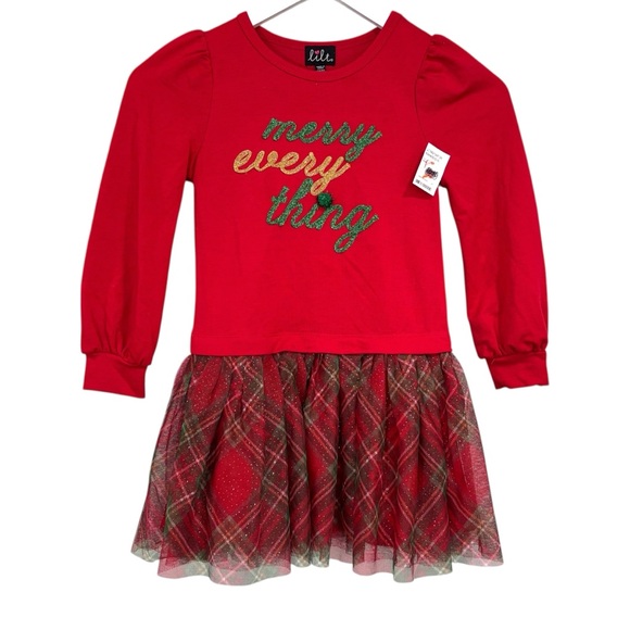 lilt Other - Girl’s Merry Everything Christmas Holiday Tulle Long Sleeve Dress Size 6/6X NWT